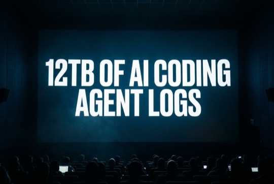 An AI-generated image of a talk title shown on a large, dimly lit conference screen above a silhouetted audience.